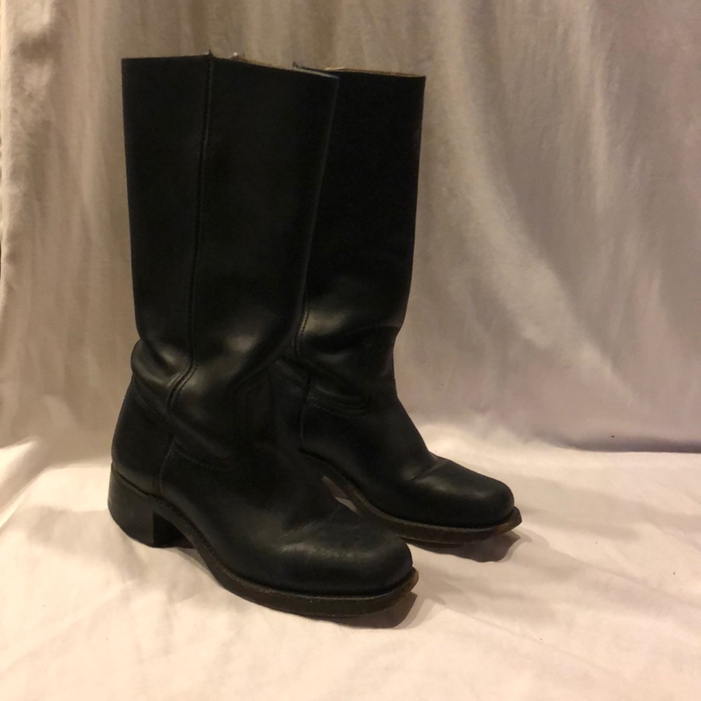 Black leather Frye boots, tall.